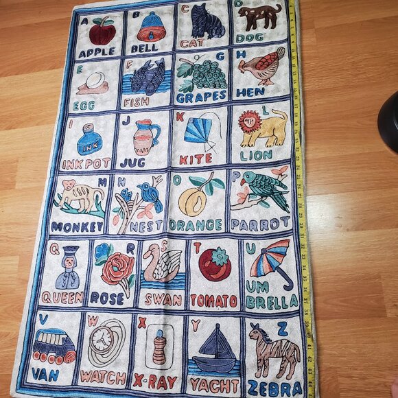Folk Art Hand Made Alphabet Tapestry Nursery School Wall Hanging 29" X 47" - Picture 3 of 11